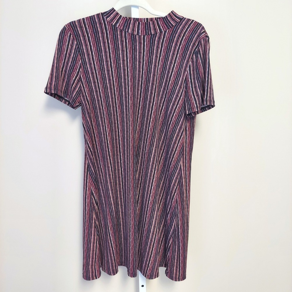 BCBGeneration Womens Mock Neck Striped Short Sleeve Mini Shift Dress M Mod Retro